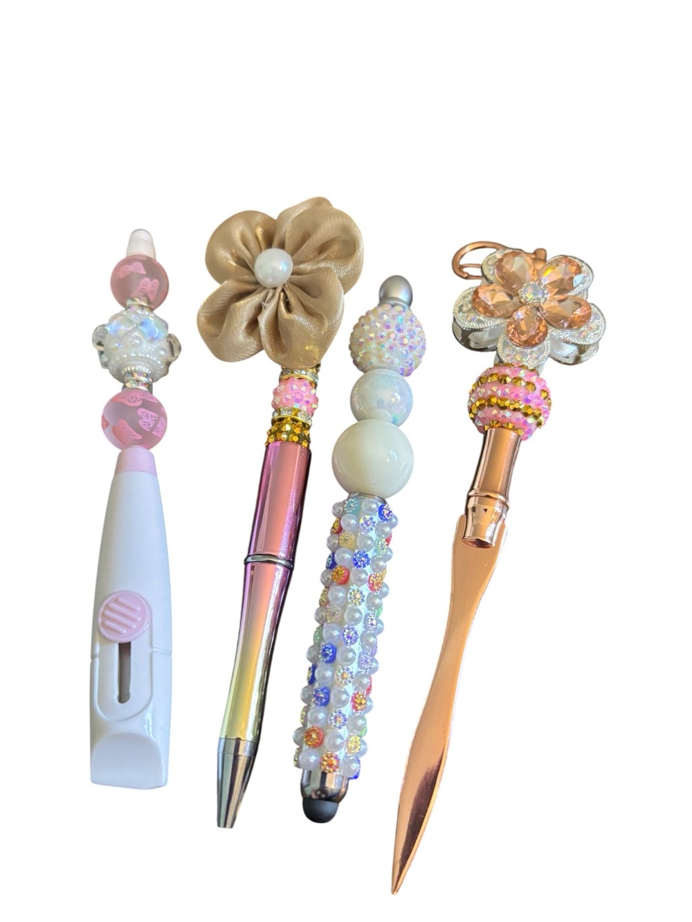 Handmade Box Cutter, Flower Pen, White Stylus and Rose Gold Letter Opener Bundle